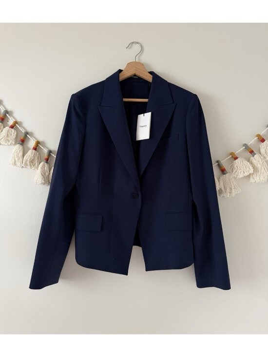 Theory Jackets & Blazers - Theory Brince B Traceable Wool Single Breasted Sea Blue Blazer Careerwear NWT 12